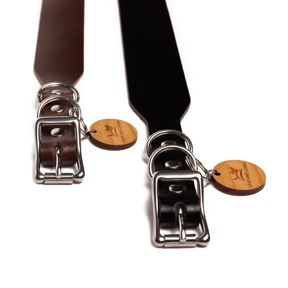 Leather Dog Collar - Dark Brown & Stainless Steel