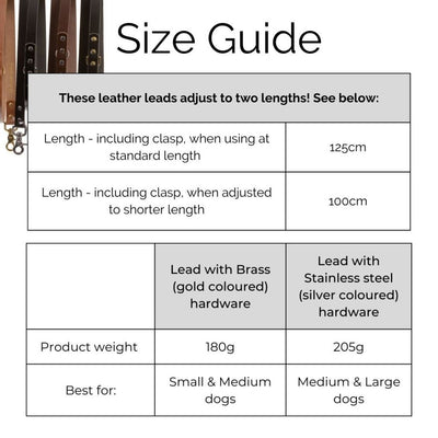 short and standard dog leads australia. leather dog lead size chart